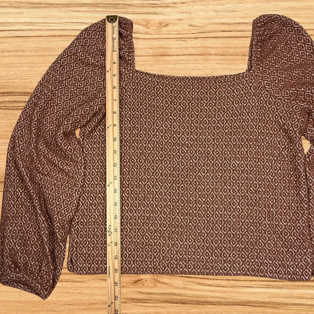 Madewell Jacquard Puff Sleeve Square Neck Long Balloon Sleeve Top Brown Small